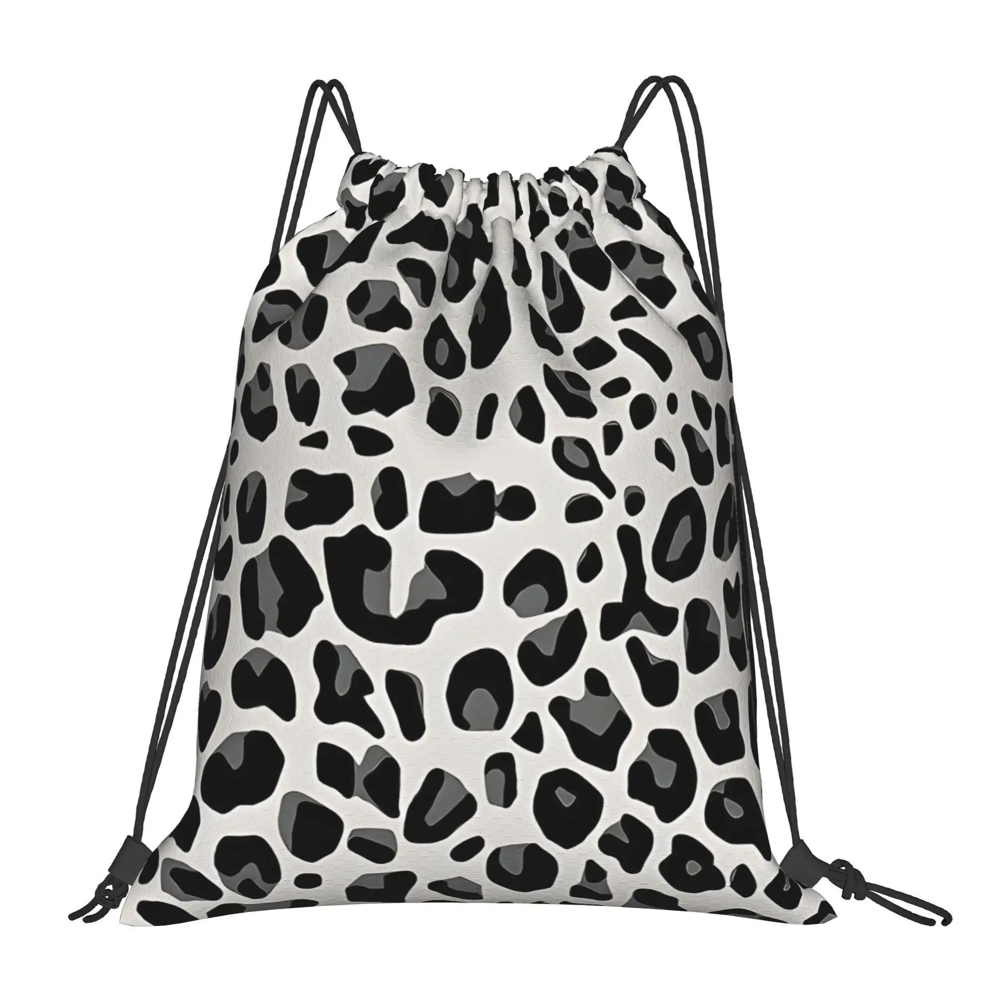 Snow Leopard Print Leopard Print Portable Shopping Drawstring Backpack Riding Backpack Gym Clothes Drawstring Bags