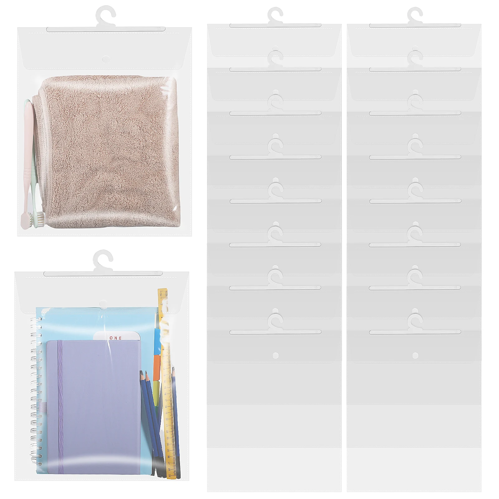 

30pcs Hanging Storage Bags With Hooks Pvc Waterproof Organizer For Closet Classroom Storage Large Capacity Book Pouch School