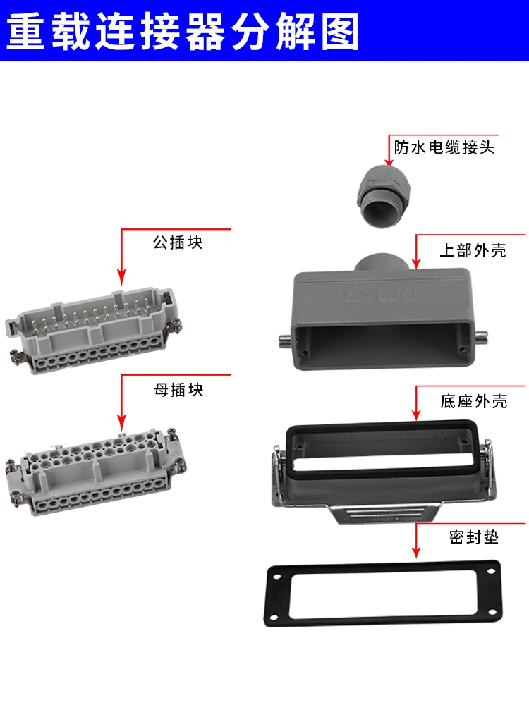 Rectangular Heavy Duty Connector Single Buckle HE-4-6-10 12 16 18 20 24 32 48 Pin 16A Waterproof