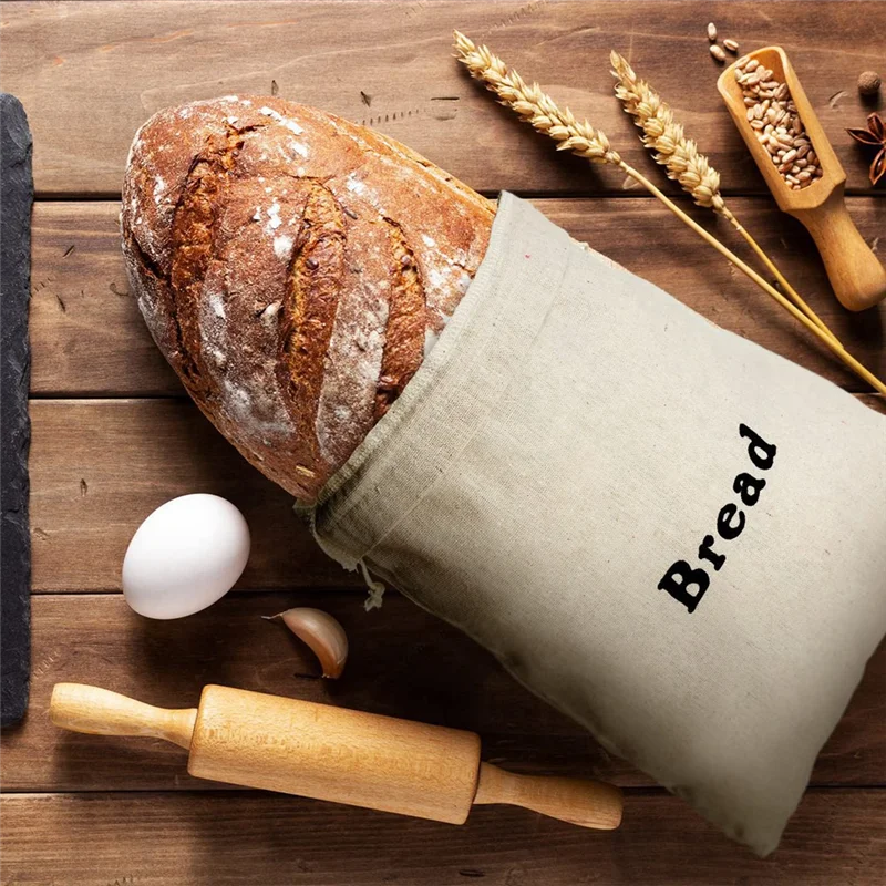

B45C 3 PCS Bread Bags Burlap Reusable Drawstring Bread Bags Linen Unbleached Loaves Pastries Bags Handmade Food Storage