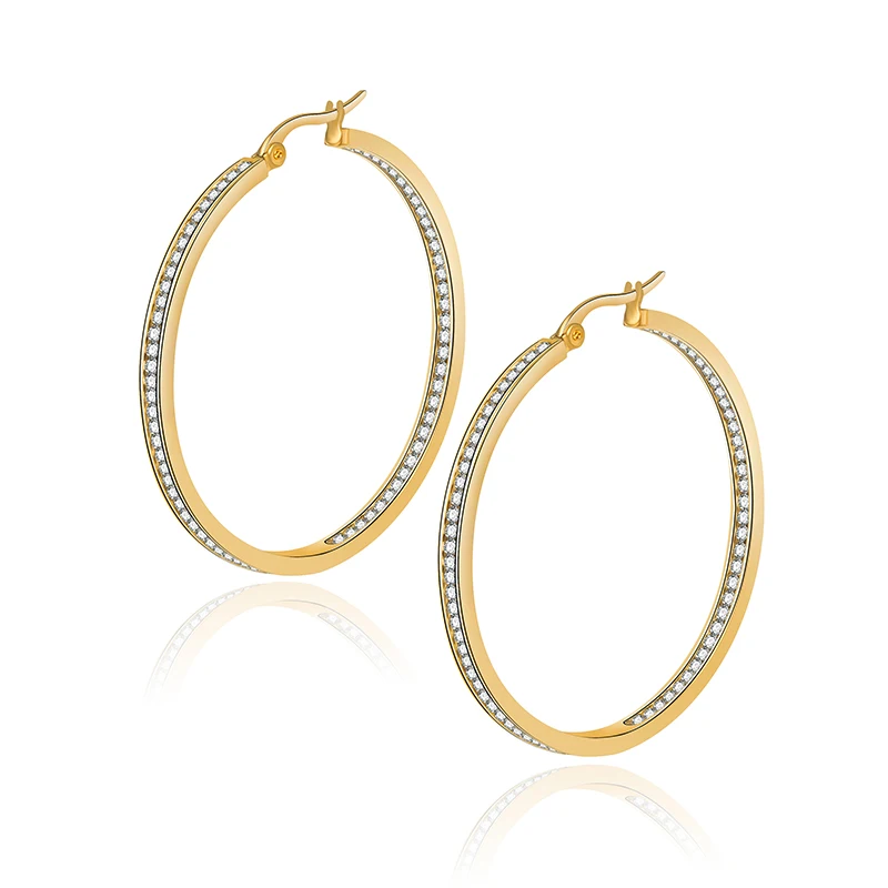 

High quality stainless steel crystal hoop earrings Gold Color ring Earrings circle earrings for women jewelry