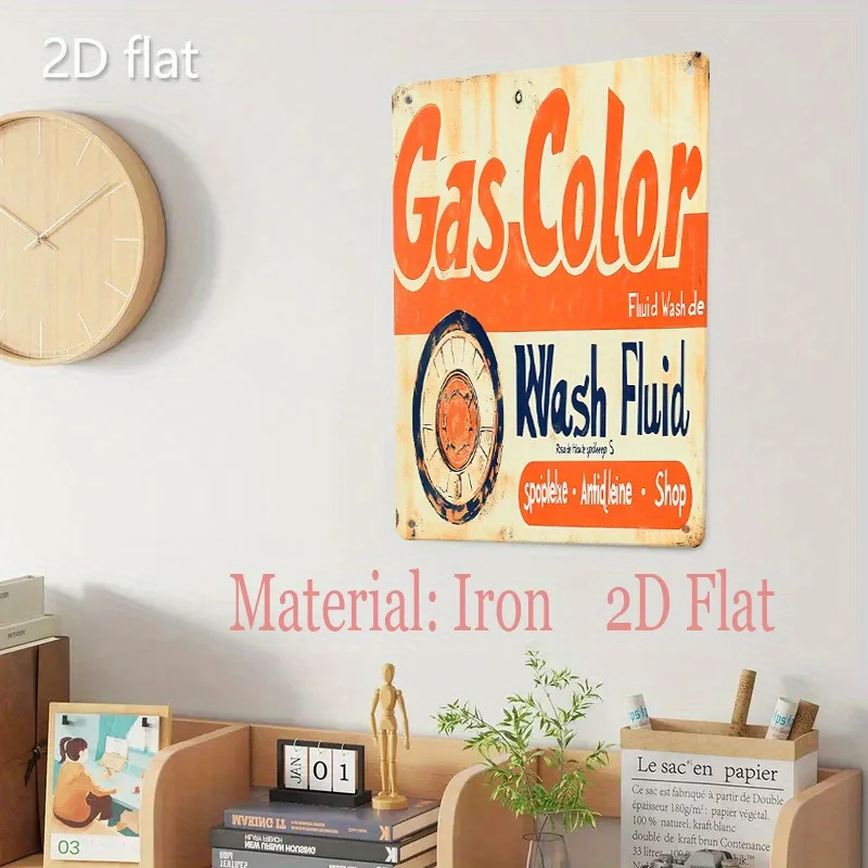 Vintage Gas Station Metal Sign  - Retro Art Deco Iron Wall Decor with Orange & Blue Color Scheme, 