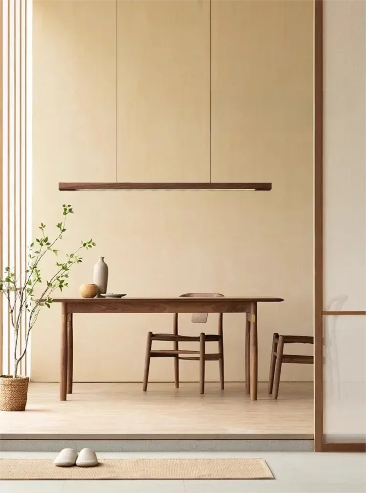2026 Nordic Wood Pendant Lights LED Modern Hanging Lamps For Dining Table Living Room Kitchen Office Shop Bar Long Strip Chandel