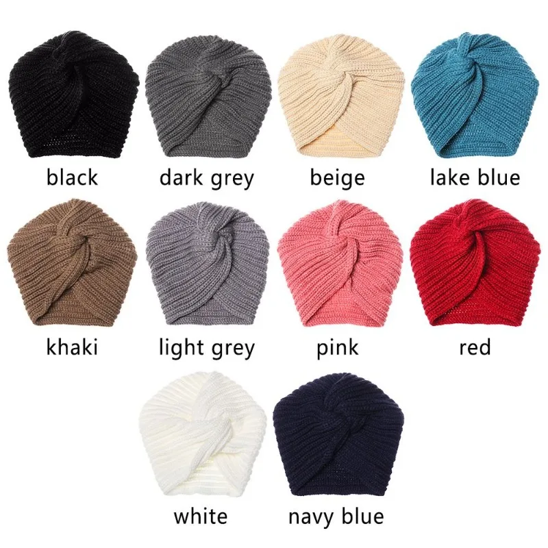 Women\'s Faux Cashmere Crossover Indian Slow Muselin Hat Bohemian Cap Solid Color Woolen Knit Hat