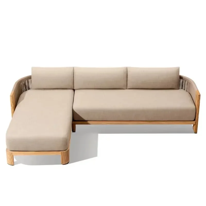 All-Weather Rope Teak Outdoor Modular Sofa Recliner High Elastic Cushion Balcony Garden Furniture Patio Set