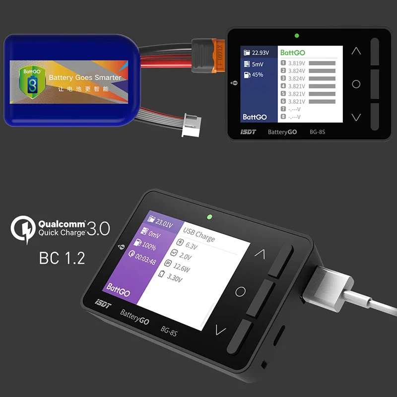 ISDT BattGo BG-8S vérificateur de batterie intelligent 2.4 IPS écran LCD contrôle numérique de la capacité de la batterie pour batterie LiHv/LPo/LiFe etc.
