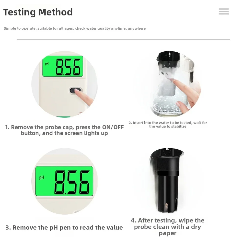 LCD Digital PH Meter 0-14 Range Water Quality Tester Portable Aquarium Pool Drinking Temperature Compensation Probe PH-3012