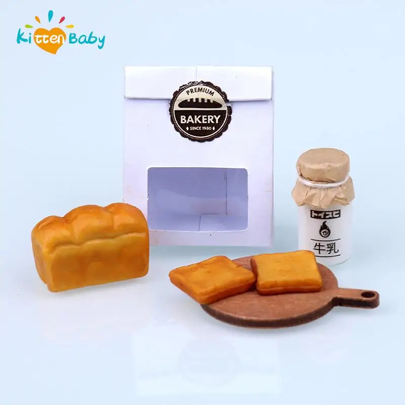 

Cute 1/12 Scale Dollhouse Miniature Breakfast Mini Bread Waffle Milk Toast Bagel Clay Food for Doll Kitchen Toys Accessories