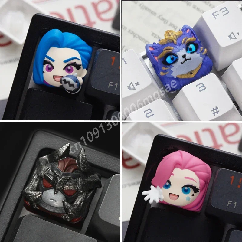 LOL Series Gaming Character Keycap Resin 3D Handmade Yasuo/Seraphine/Jinx/Yuumi/Sword Demon Mechanical Keyboard Keycap MX Switch