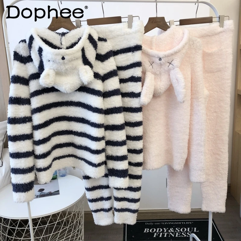 

Autumn and Winter Soft Thin Velvet Pajamas for Women Cartoon Cute Thickened Plush Warm Coral Fleece Pajamas Homewear Set