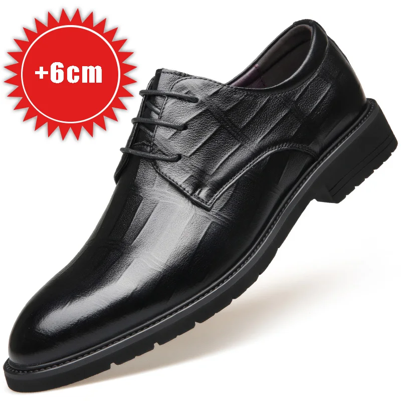 

Men Business Elevator Shoes New 2025 Cow Leather Elevator Sneakers Luxury Suit Shoes Lift Sneakers Hidden Heel 6cm Oxfords Black