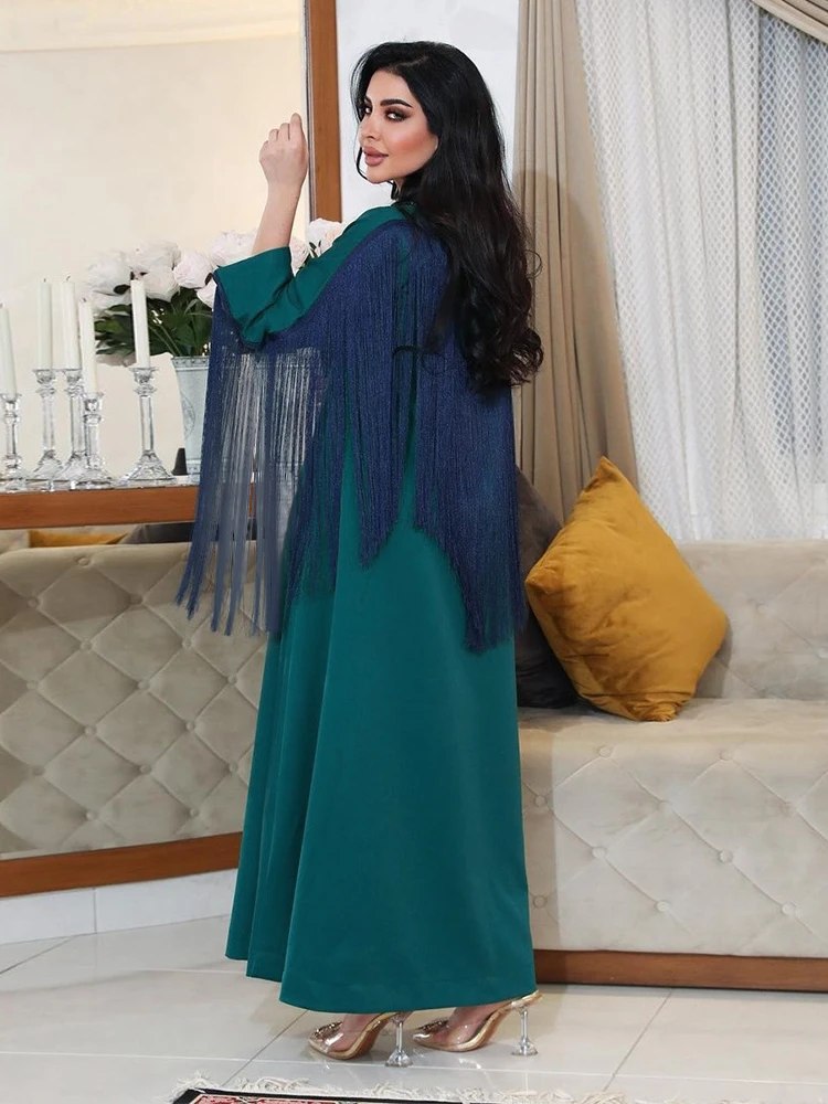 Women Eid Muslim Abaya Party Dress Tassel Ramadan Morocco Kaftan Islam Diamonds Long Robe Gorgeous Jalabiya Loose Abayas 2024