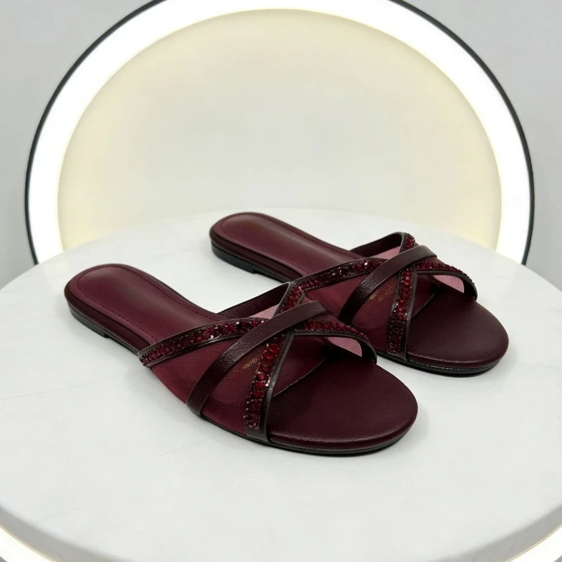 Ladies Flat Slippers Leisure Beach Non-slip Women\'s Shoes 2025 Summer New Outdoor Luxury Brand Designer High Quality Footwear