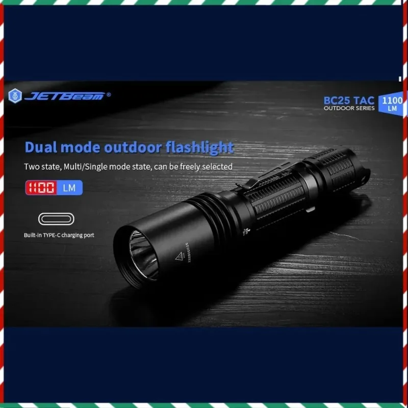 

JETBeam BC25TAC Outdoor Rechargeable Flashlight, LED Tail Magnet With 1100 Lumens Portable Water Resistant Spootlight Black