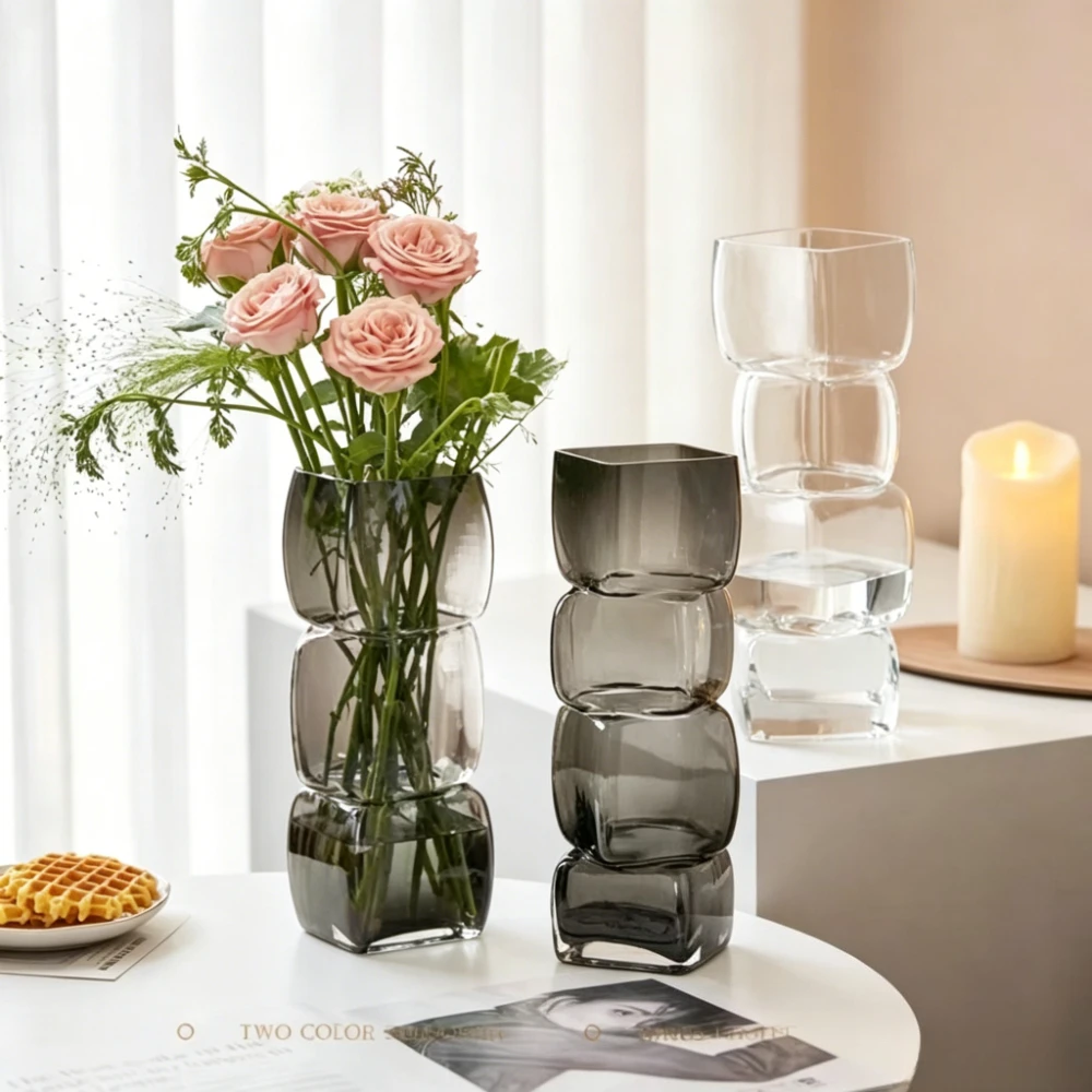 Creative Stacked Bubble Glass Vase Gradient Color Flower Vase Minimalist Home Decor Wedding Floral Arrangement Vase