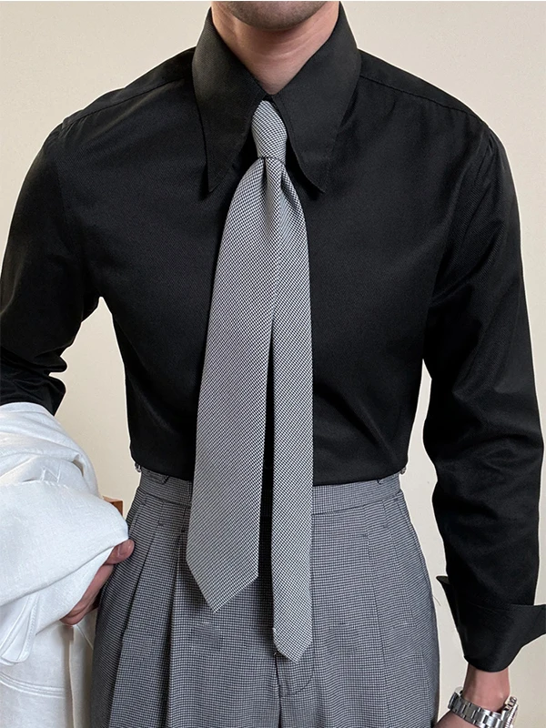 Italian Style Long Point Collar Slim Fit  Color Long Sleeve Shirt Men's Spring Autumn High End Feel Iron Free Business C...