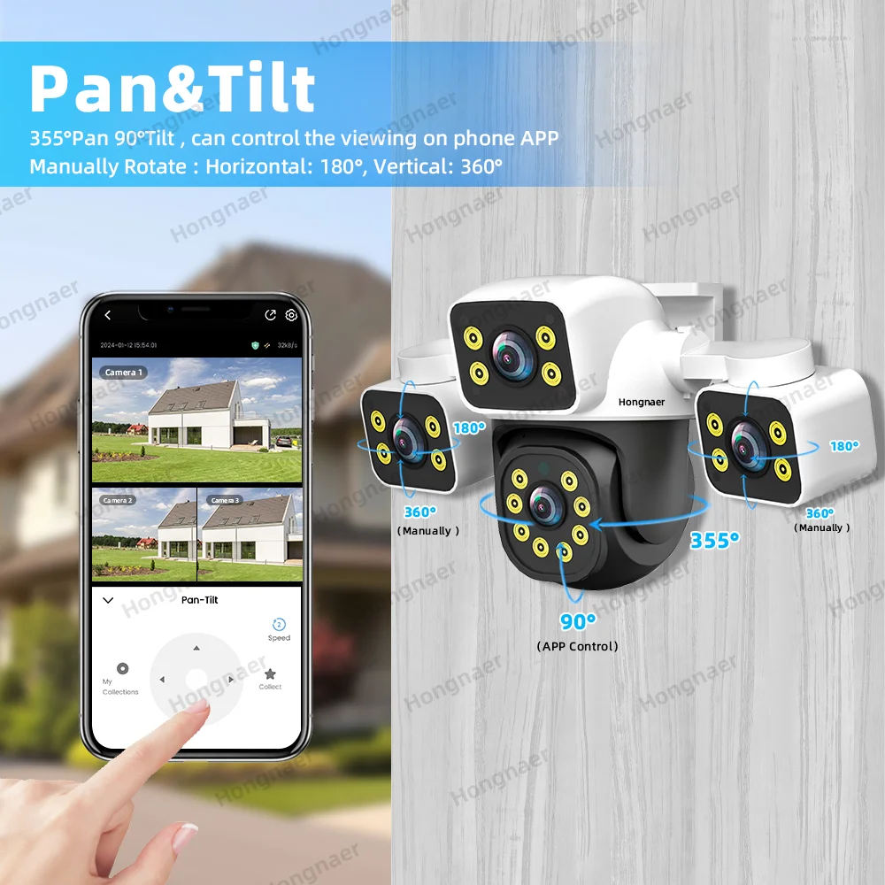 Hongnaer 6MP 3K Night Vision สามวิดีโอกลางแจ้งไร้สาย WiFi PTZ IPC360 Home Security กล้องวงจรปิดกล้อง