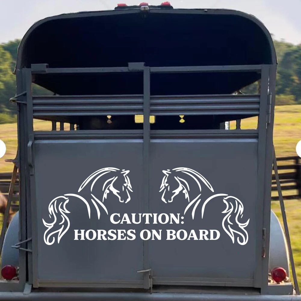 Large Horse Trailer Caution Horses Farmhouse Truck Car Sticker Decal Auto Vehicle Vinyl Decor