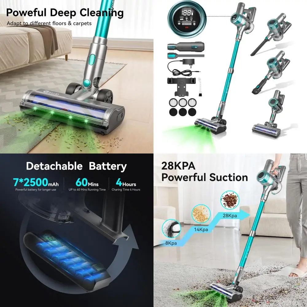 

60-Minute Runtime Cordless Stick Vacuum, 28kPa Suction, Intelligent Display, Anti-Tangle Brush for Pet Hair on Floors and Carpet