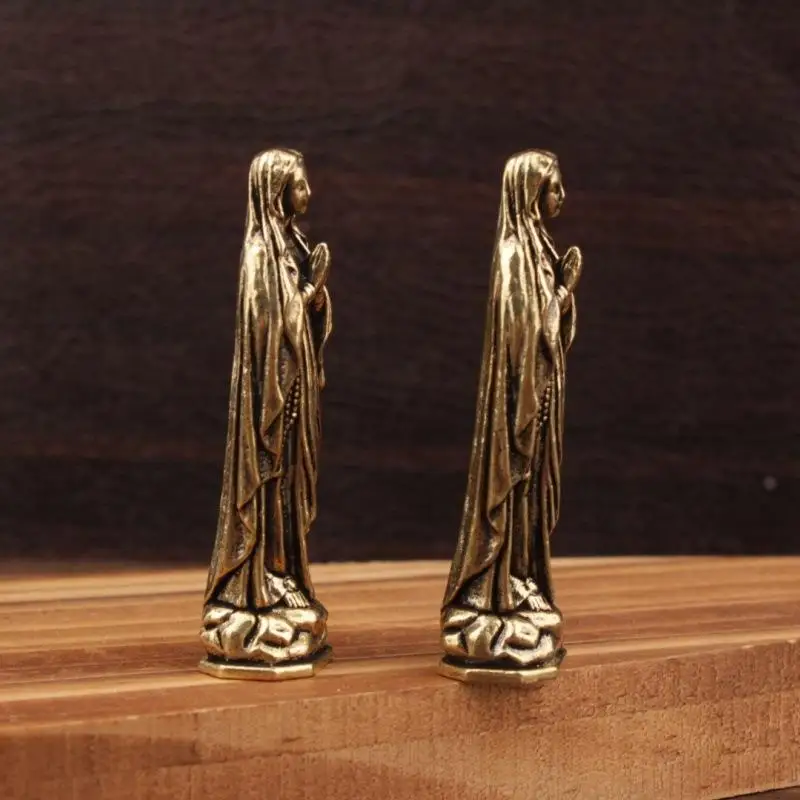 【AD】1Pcs Retro Brass Maria Figurine Pendant Brass Maria Figurine Pure Copper Vintage Religion Virgin Mary Desktop Ornament - view 6