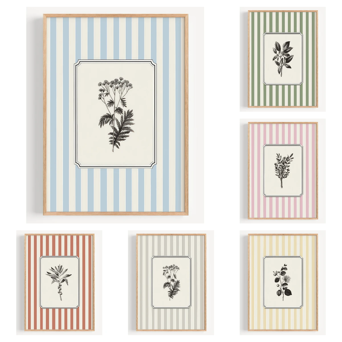 Unframed Plants Stripes Canvas Wall Art - Minimalist Nature Line Drawing Prints Canvas Posters for Office & Bedroom Decortions