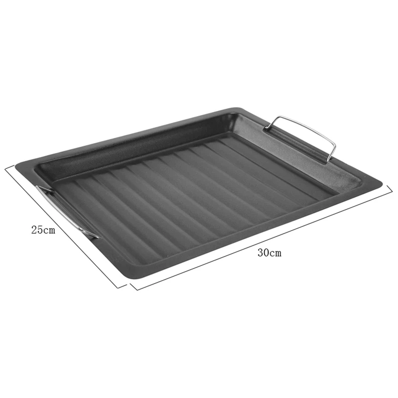 BBQ Grill Plate Pan Grill Pan Cooking Reversible Cast Iron Pizza Plate Gas Grill Accessories Universal 25 x 30 cm Black