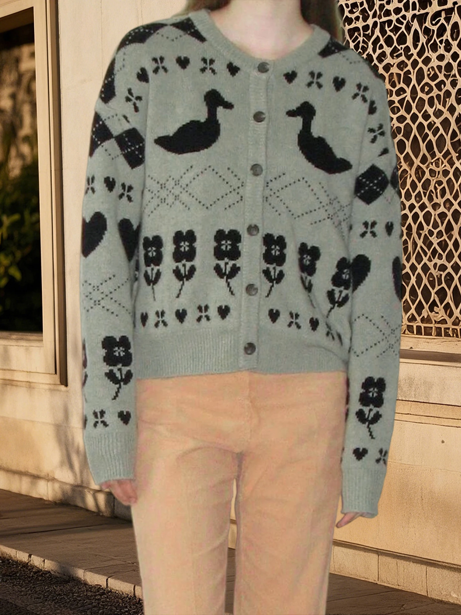 

Women s Winter Sweater Coat Long Sleeve V Neck Button Down Snowflake Print Knit Cardigan Jacket Warm Outerwear