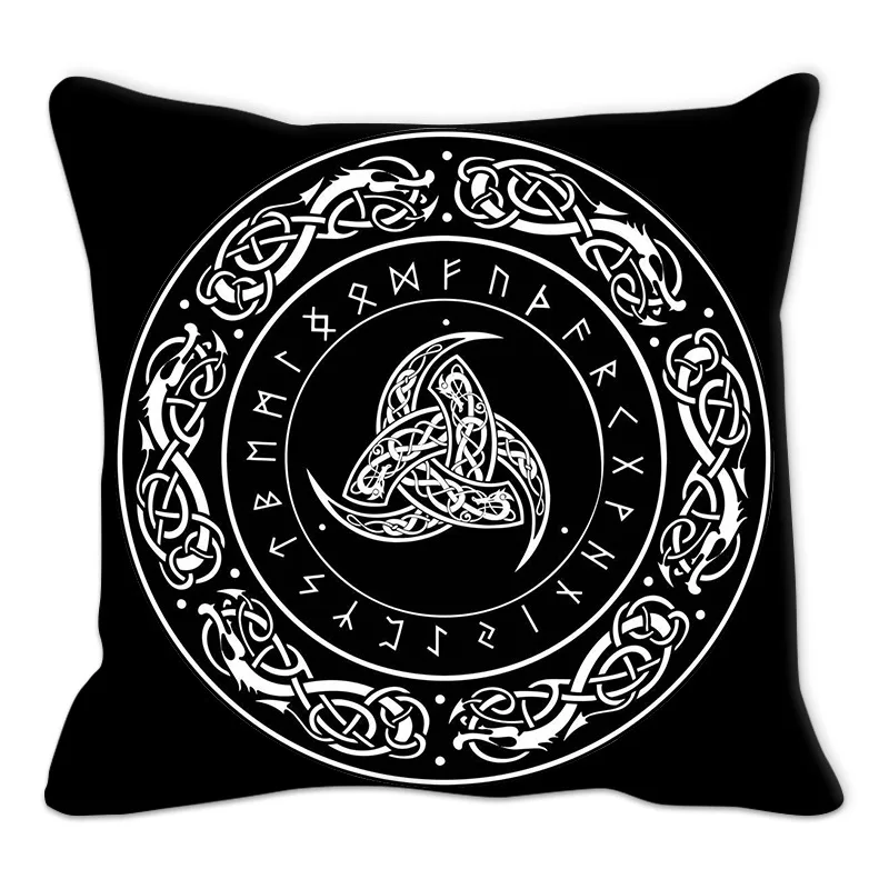 45x45cm black rune geometric circular printed pattern cushion cover for home living room sofa decoration polyester pillow