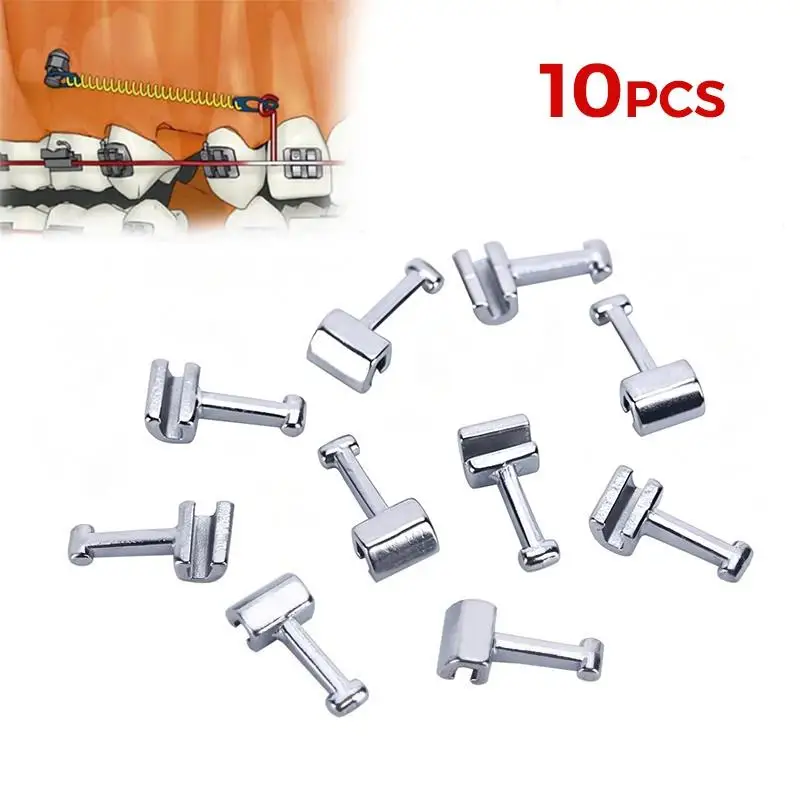 10Pcs Teeth‑Straightening Lingual Buttons Bondable Crimpable Multi‑Hook Arms Auxiliary  For Dental Lab  Brackets Use