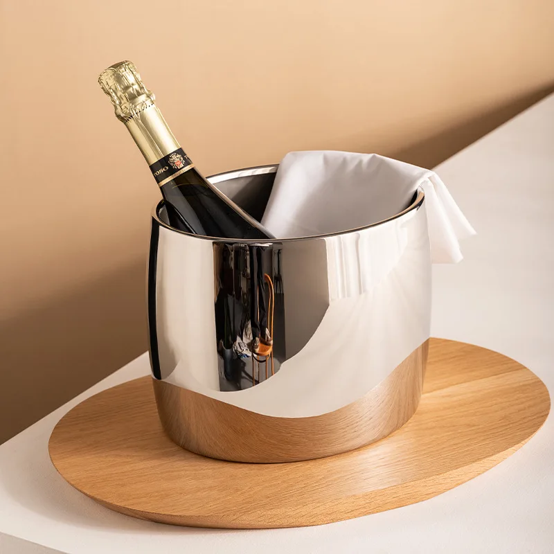 

Oval modern minimalist stainless steel ice bucket, champagne chilled bucket, red wine beer bucket, bar decoration