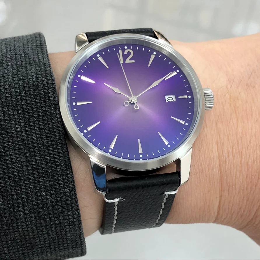40mm No Logo CN NH35 Watch Automatic Mechanical Movement Calendar Window Gradient Purple Dial Pilot Men's Watches GR0725-26