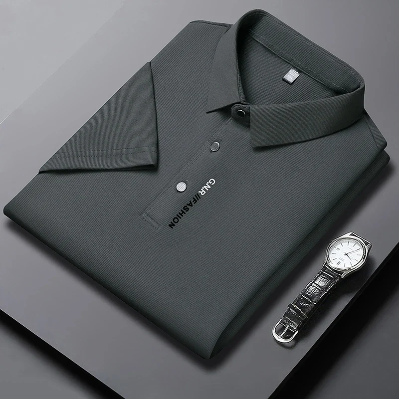 Herren-Poloshirt, kurzärmelig, einfarbig, atmungsaktiv, bequem, elastisch, Top, Neuheiten, lässiger Business-Stil