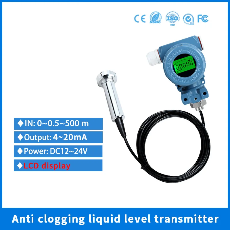 Hydrostatic Submersible Anti Clogging Level Sensor 4-20mA LCD Digital Display Septic Tank Dirty Water Level Transmitter 5m 10m