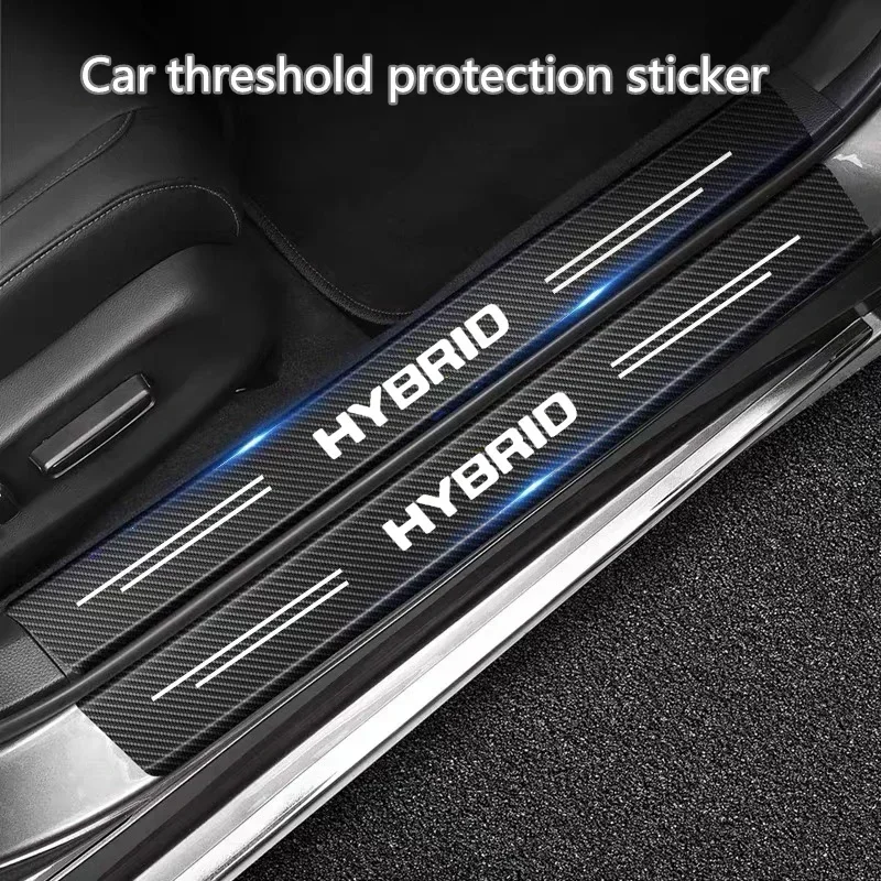 4/5 قطعة من ملصقات حماية عتبة الباب من ألياف الكربون لسيارة Toyota Hybrid Prius/Camry/RAV4/Yaris - شارات مقاومة للماء ومضادة للخدش