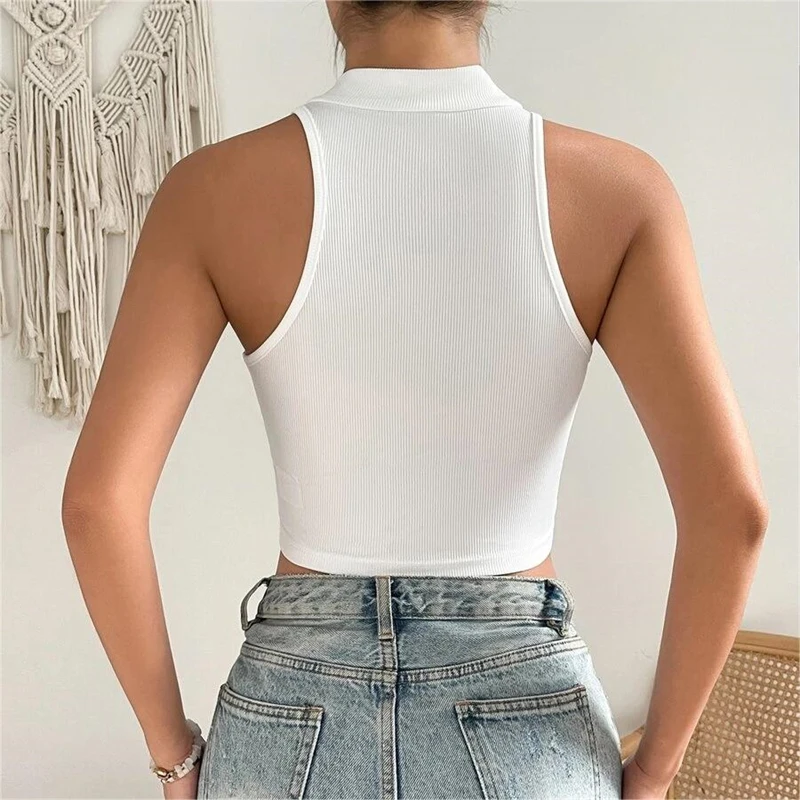 Y2k Ribbed Knitted Vest 2024 Summer Basic White Off Shoulder Crop Tops Casual Women's Corset Button Sexy Tank Tops Chinese Style