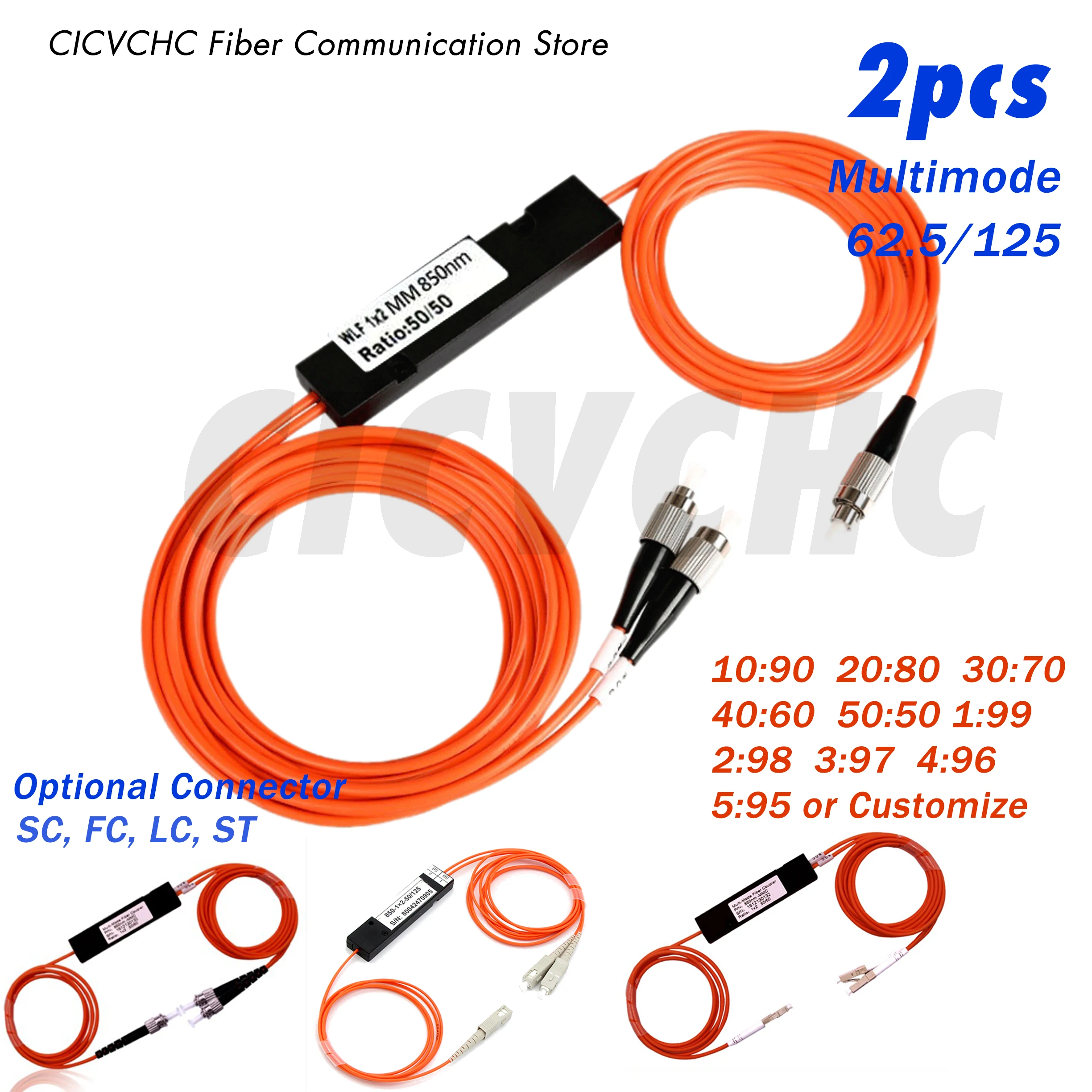 

2 шт. соединитель FBT 1X2, многомодовый OM1 62,5/125, коробка из АБС-пластика с свободной трубкой 2,0 мм, оптоволоконный разветвитель 0,5 м