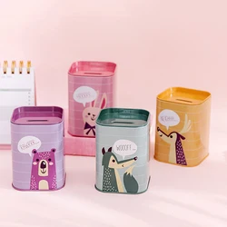 1Pcs Animals Tinplate Piggy Bank Square Coin Money Box Birthday Gift Children Toy Money Safe for Home Decoration Ornaments
