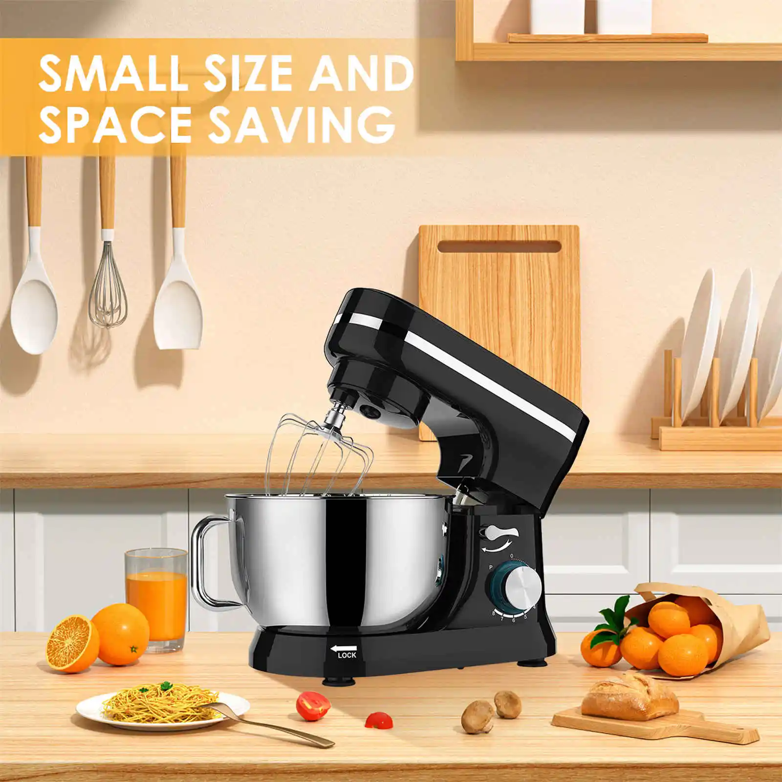 Kitchen Mixers, Electric Household Mixers, Powerful Blender, Tilt-Head Dough Mixer with Mixing Bowl, Black, Standard