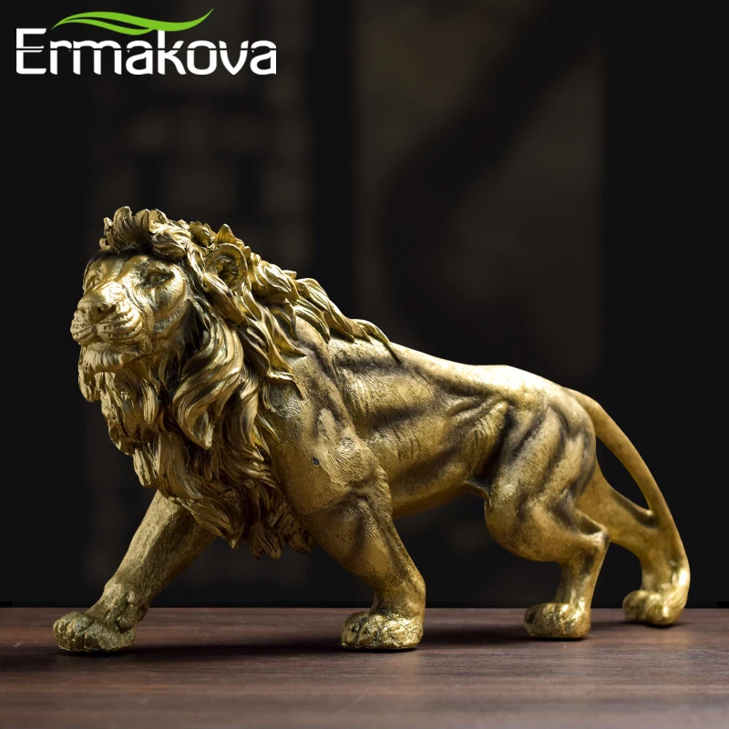 ERMAKOVA Resin Lion Statue Crown Lion Sculpture Decoration Abstract Animal Figurine Room Desk Home Decoration Gift