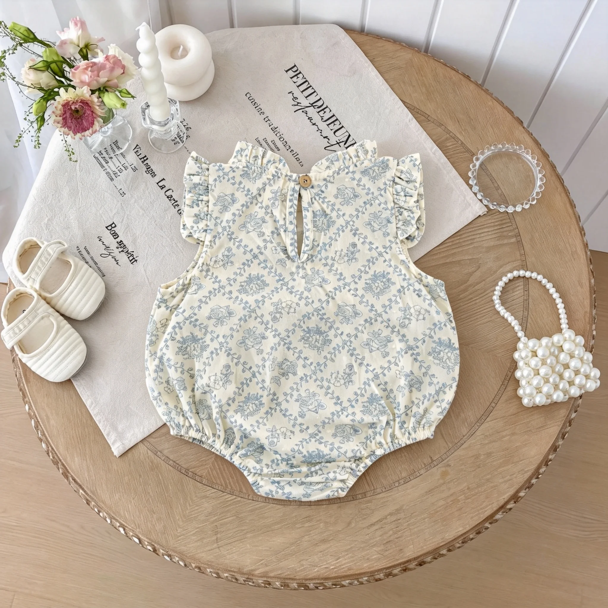 Sommerliches Baby-Einteiler-Kleid für Mädchen im neuen Stil, trendiger Spitzen-Blumen-Prinzessinnen-Strampler mit Rüschenbesatz – Detail 2
