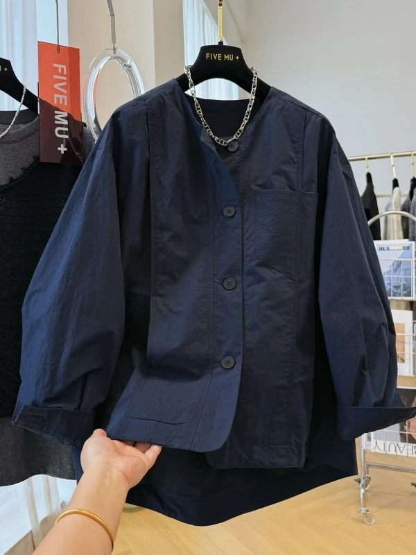 

Пальто-куртка унисекс больших размеров в повседневном стиле, с круглым вырезом, тонкая свободная рубашка, осенняя модная дышащая удобная одежда в американском стиле