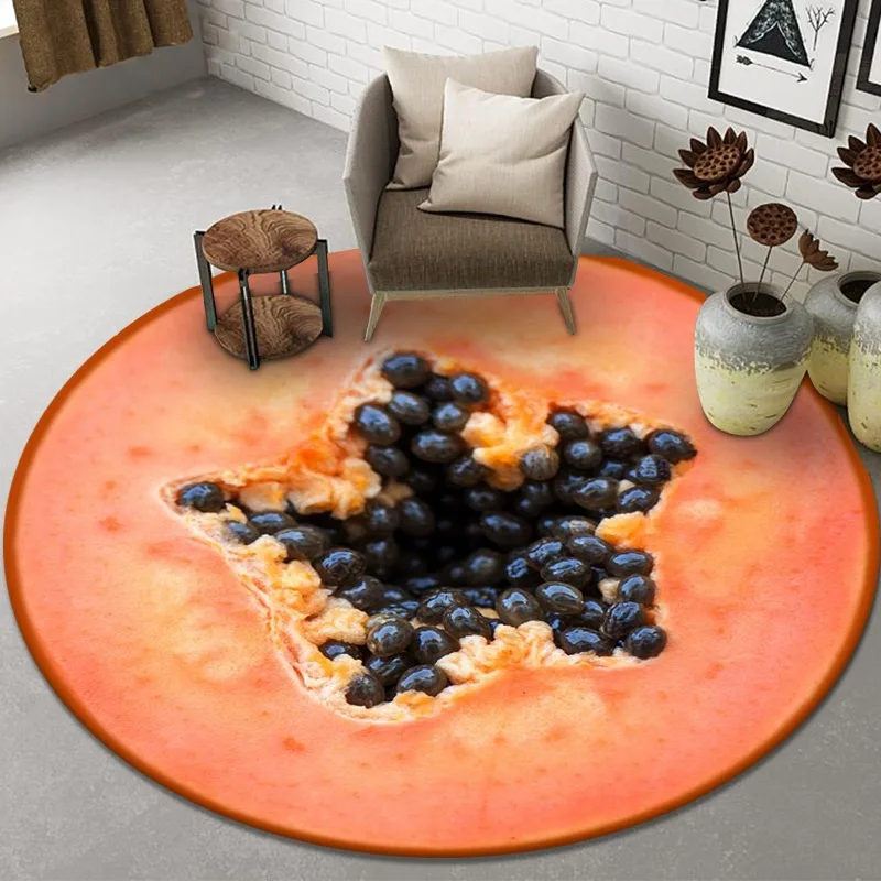 Round Fruit-Print Rug for Living Room & Coffee Table – Wholesaler-Friendly Stylish Floor Mat