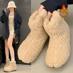 Warm Faux Fur Slippers Women Men Winter Shoes Indoor Home Soft Plush Footwear Solid Color Girls Boys House Floor Fluffy Boots