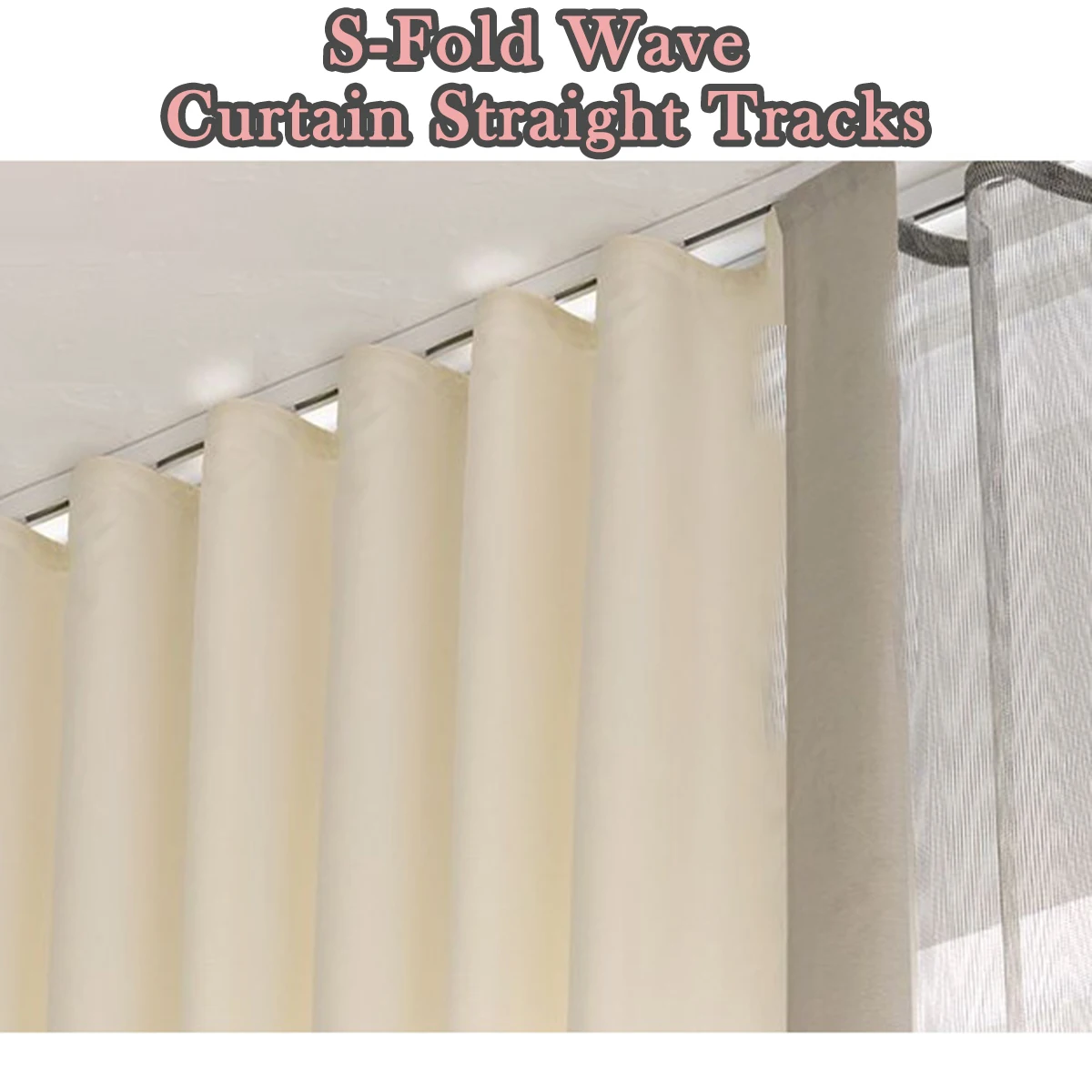 ZSHINE-S-Fold Wave Curtain Straight Tracks with High Strong Cloth Belt Customize Size for Living Room Bedroom