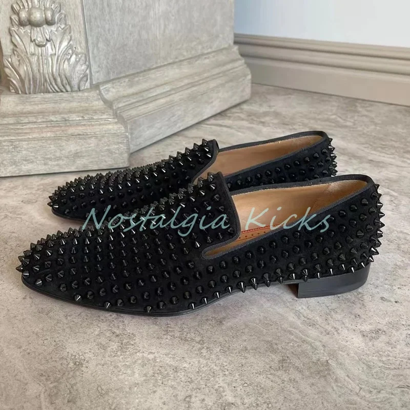 Designer Punk Style Black Suede Full Studded Loafers for Men Metal Studs Daily Flat Male Shoes Soft Leather Slip On Dress Shoes - Image 2