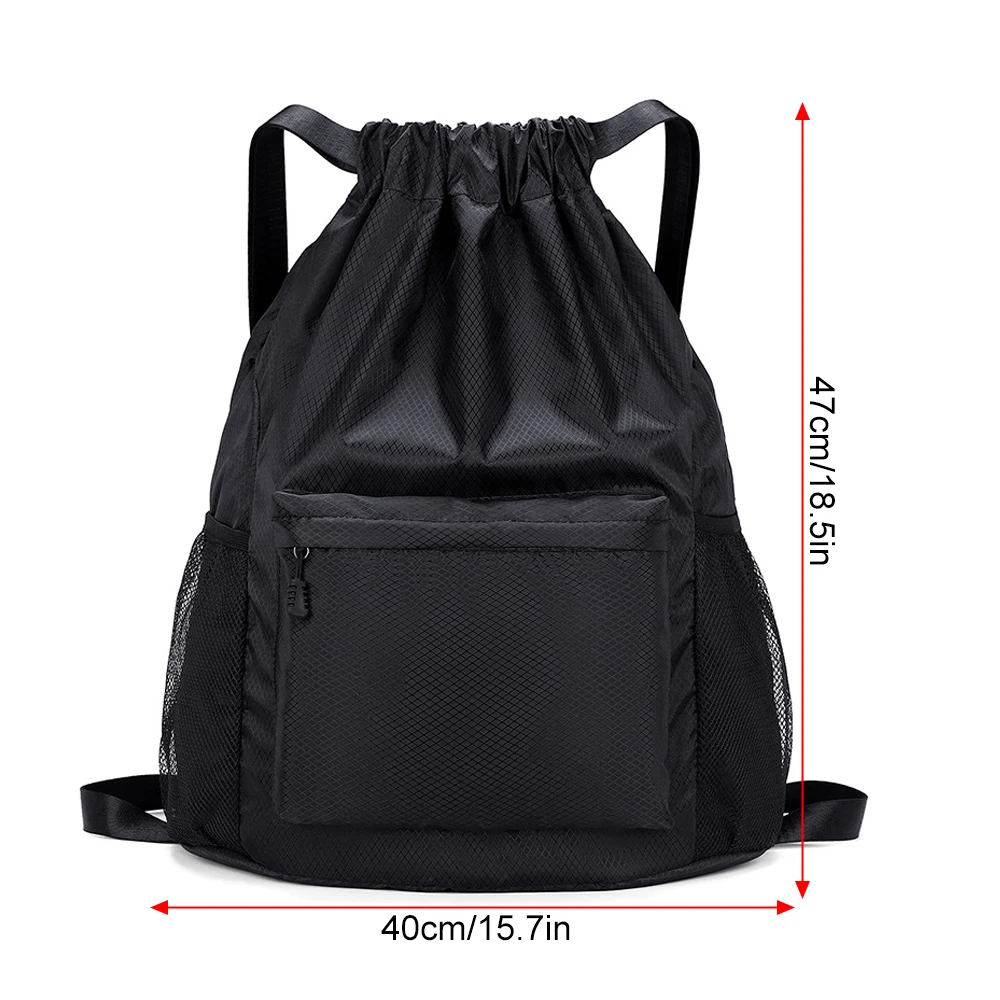 1PCS Waterproof Drawstring Bag, Lightweight String Backpack with Water Bottle Holder and Pockets, Gym Sports Cinch Sackpack