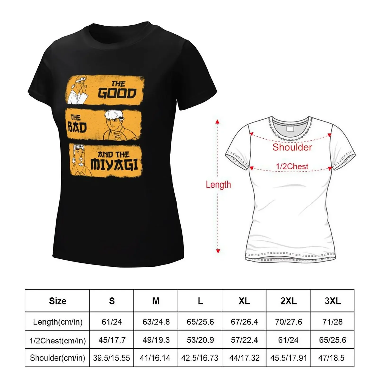 Camiseta gráfica feminina, roupas de senhora, roupas estéticas, ajuste solto, o bom, o mau e o miyagi