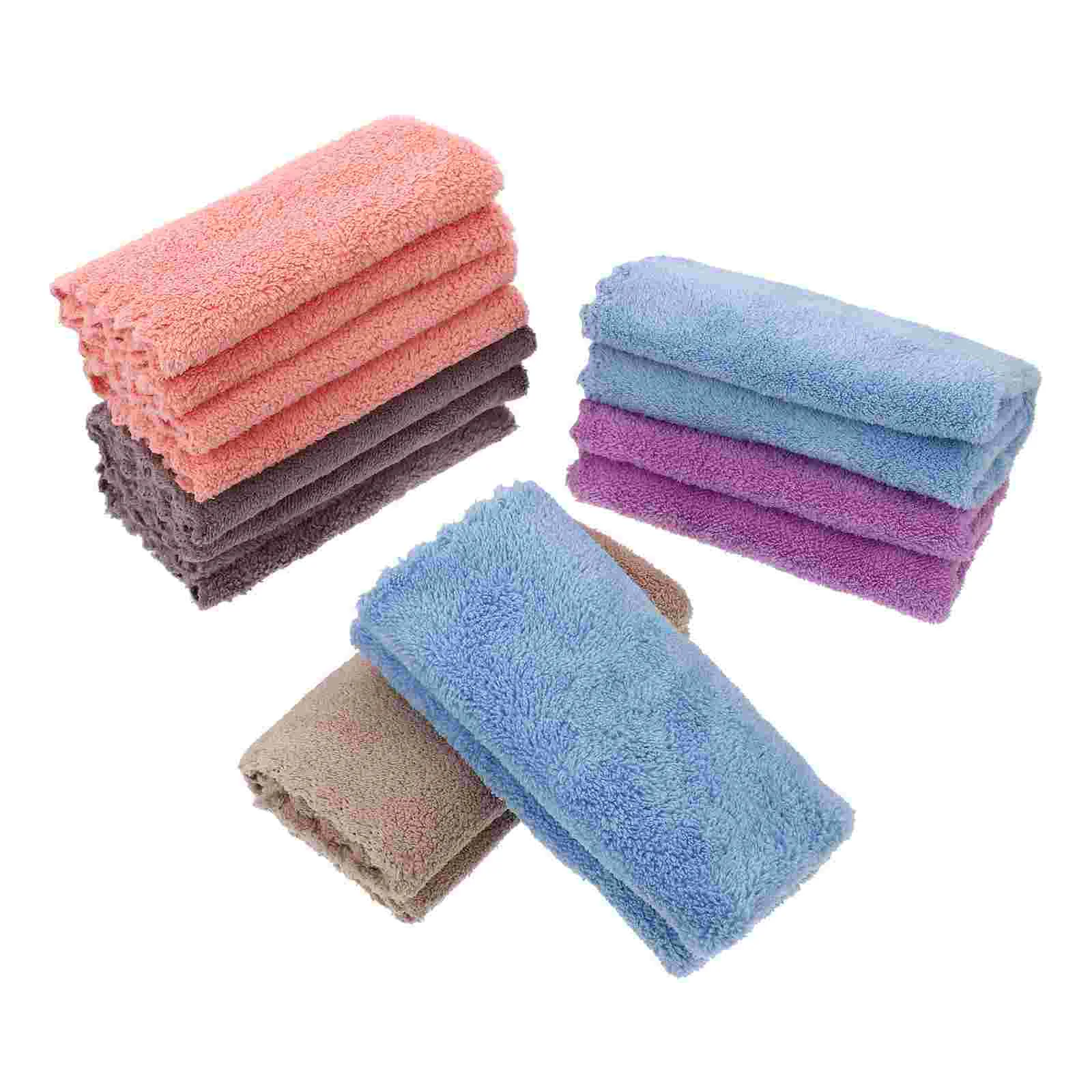 8 Pcs Child Absorbent Square Scarf Face Towels Saliva Facecloths Coral Fleece Washcloths Toddler