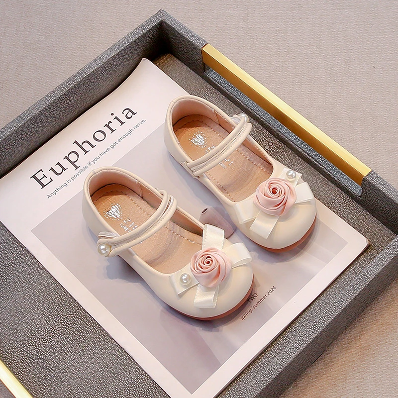 Girls Leather Shoes Four Seasons Flowers Girls Mary Jane Shoes 2-12 Years Old Silver Shallow Mouth Children Baby Single Shoes