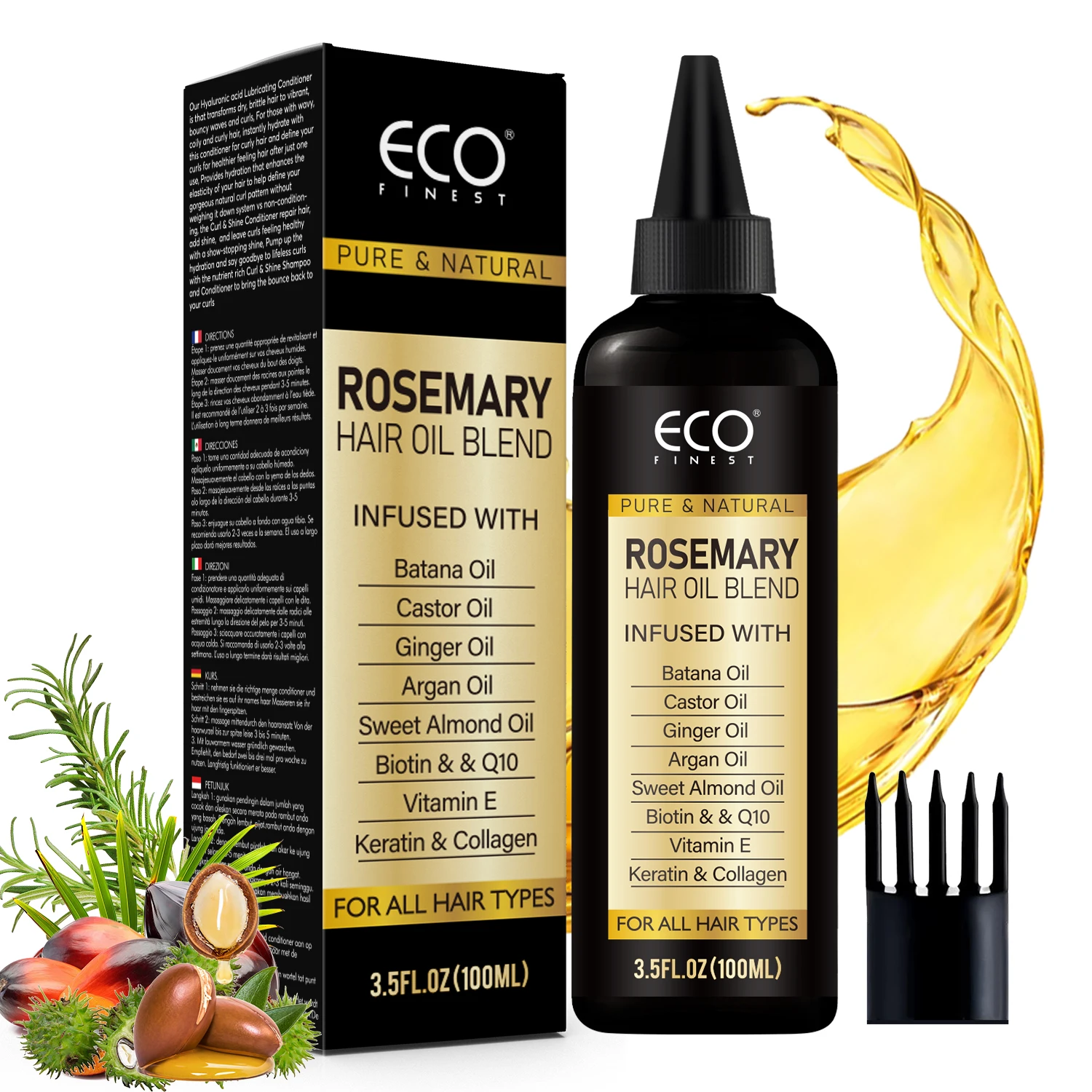 

100 мл смеси 10 натуральных растительных эфирных масел для стимулирования роста и улучшения блеска волос